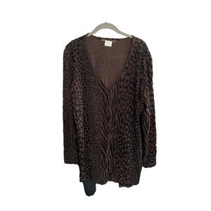 Vintage women’s mixed print, Animal button, front cardigan, size large